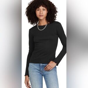 Something Navy Long Sleeve Black Lettuce Edge Cotton Top EUC Size‎ S
